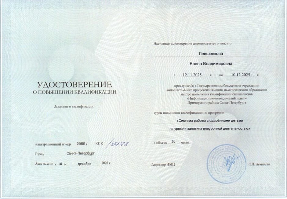 Левшенкова Елена Владимировна 2025-2026